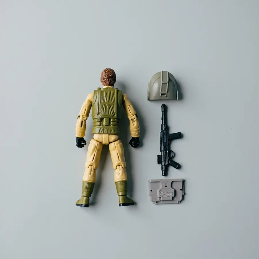 AI-generated instructional example of the same toy photographed from the back with its accessories separated